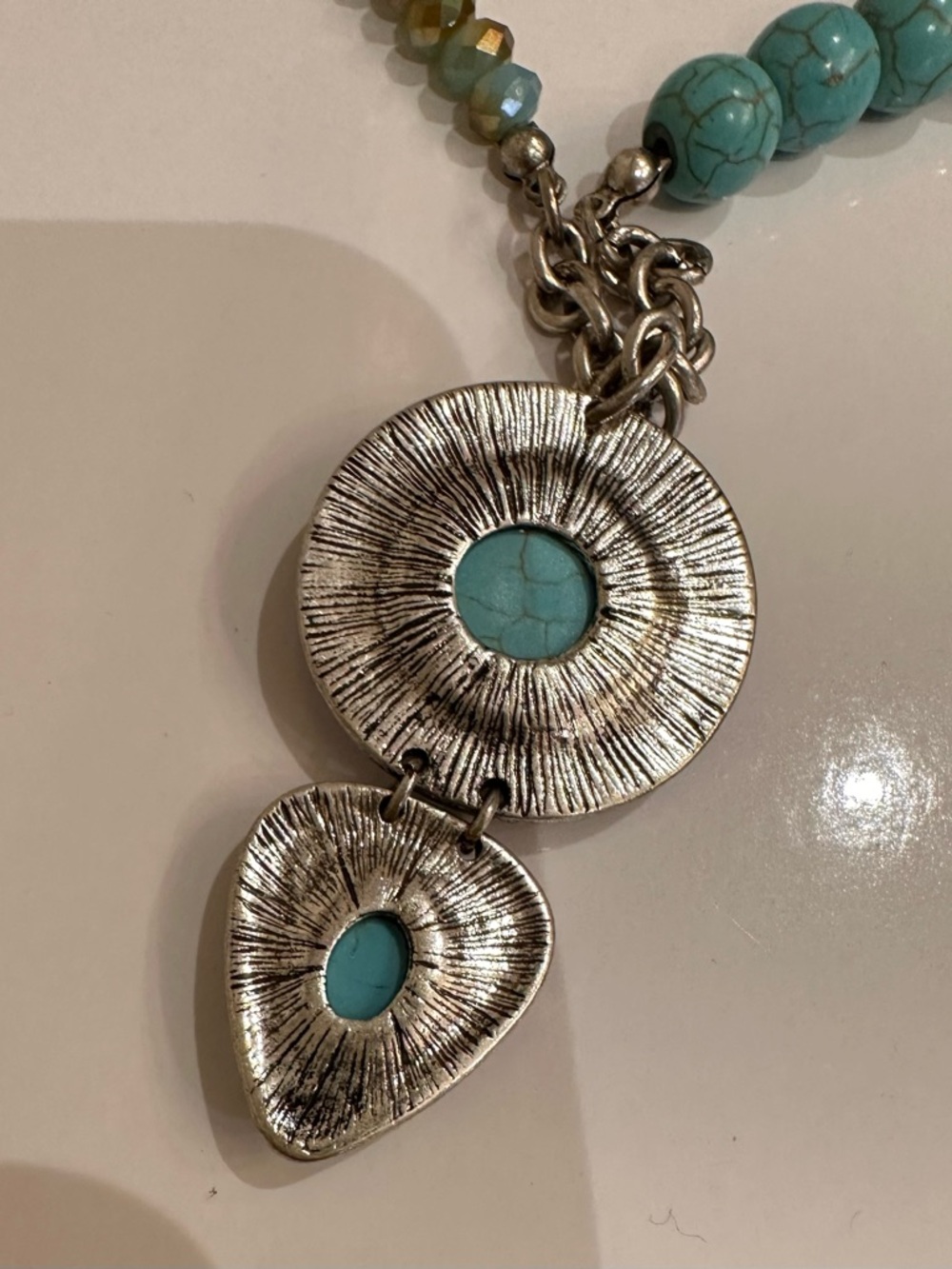 Turquoise Bead Pendant Necklace with Silver-Tone Chain - Picture 5 of 6